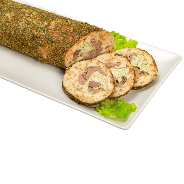 Chicken roulade with liver, covered with dried dill