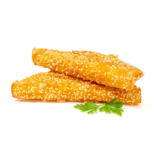 Breaded cheese with sesame seeds